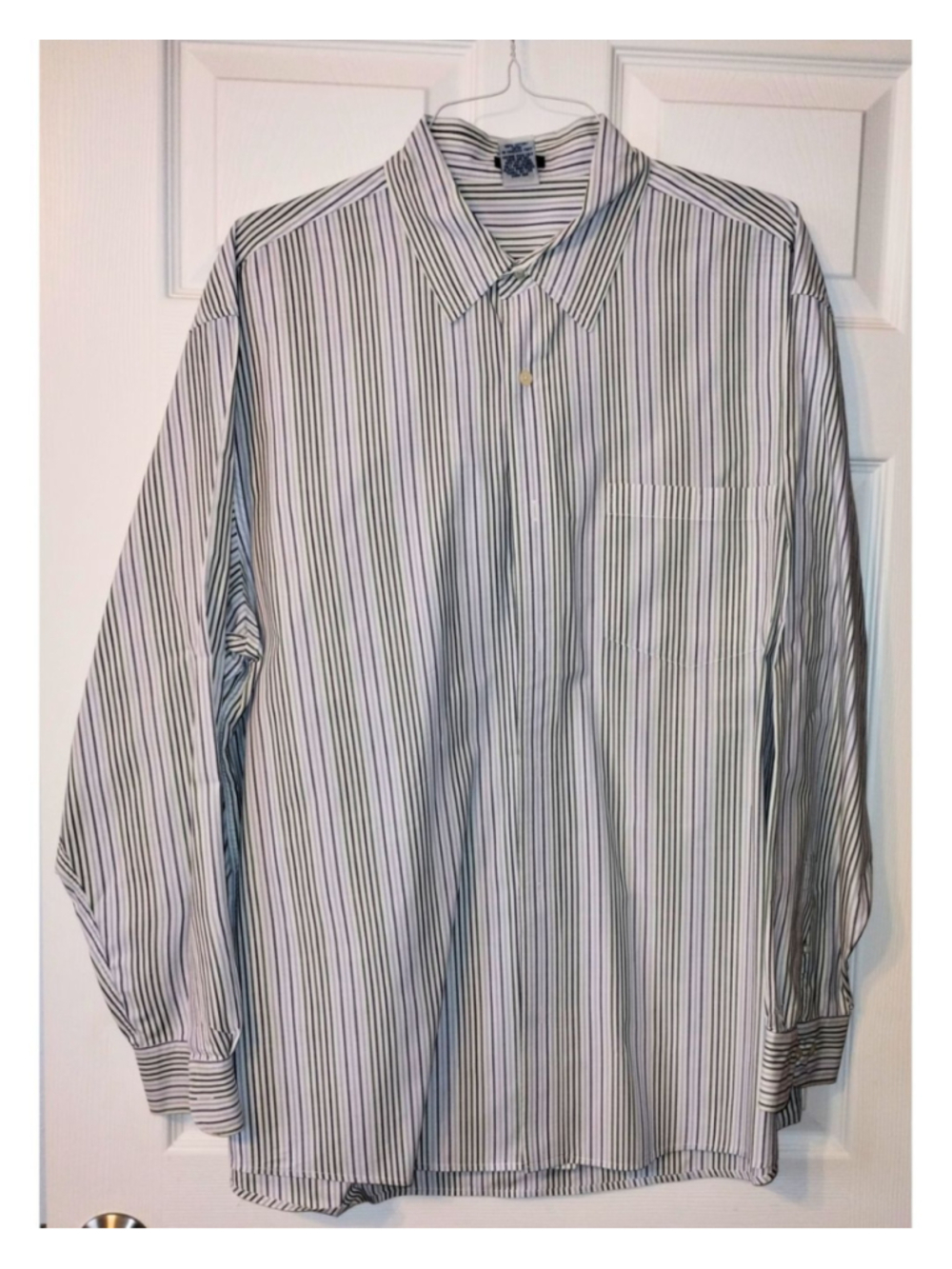 Men's Old Navy Casual Button Down Shirt White Green Blue Striped ( XL)
